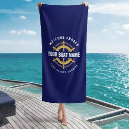 Toalla De Playa Bienvenido a bordo Nautical Bote Name Navy Blue & 