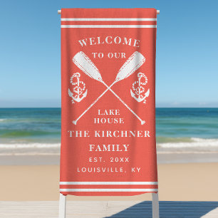 Toalla De Playa Bienvenido a Nuestra Casa de Lago Familia Monogram
