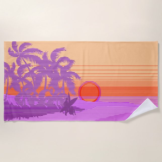 Toalla De Playa Big Sunset Stripe Hawaiian Surfers - Violeta (Anverso)