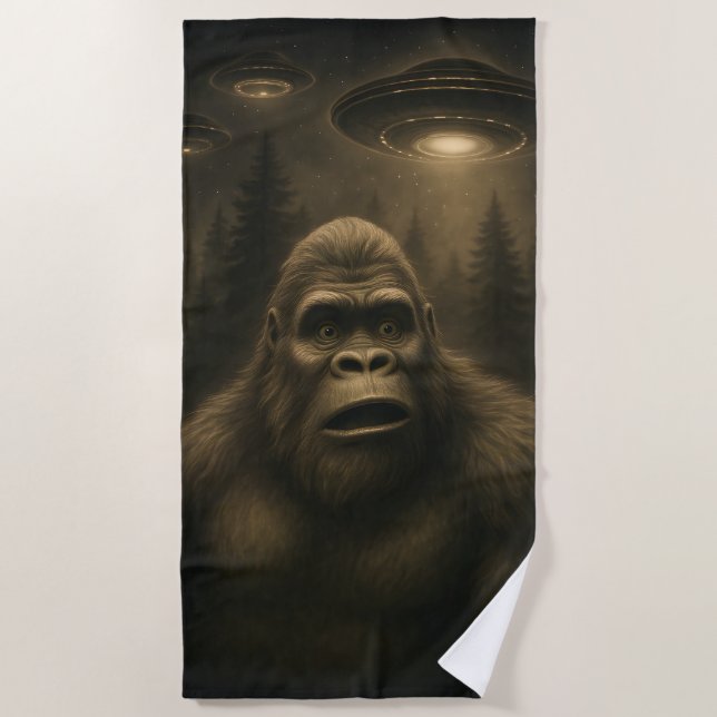 Toalla De Playa Bigfoot Sasquatch Alien UFO Funny (Anverso)