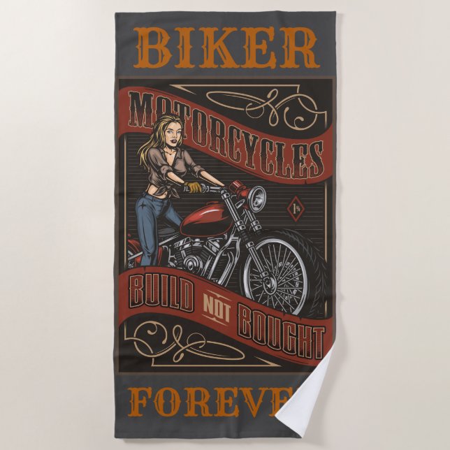 Toalla De Playa Biker Forever Personalizado Motorcycle Babe (Anverso)