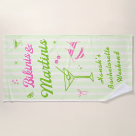 Toalla De Playa Bikinis Dibujados a Mano y Martinis para Despedida