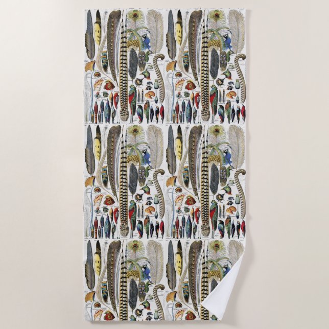 Toalla De Playa Bird Feather Wildlife Antique Feathers Art Nouveau (Anverso)