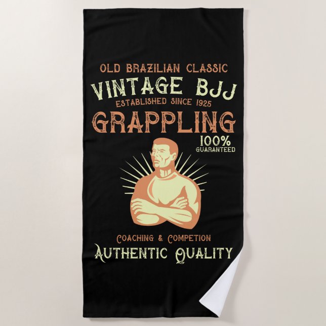 Toalla De Playa BJJ Viejo Clásico Brasilero Grappling Retro estilo (Anverso)
