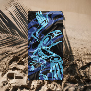 Toalla De Playa Black Blue Haida Eagle Thunder Bird Arte Nativo