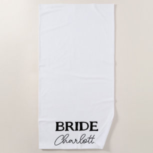 Toalla De Playa Black Elegant Script Bride White