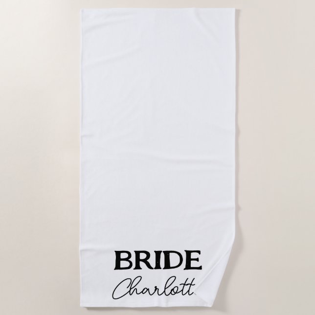 Toalla De Playa Black Elegant Script Bride White (Anverso)