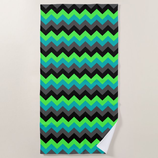 Toalla De Playa Black Green Ombre Chevrons Beach Towel (Anverso)