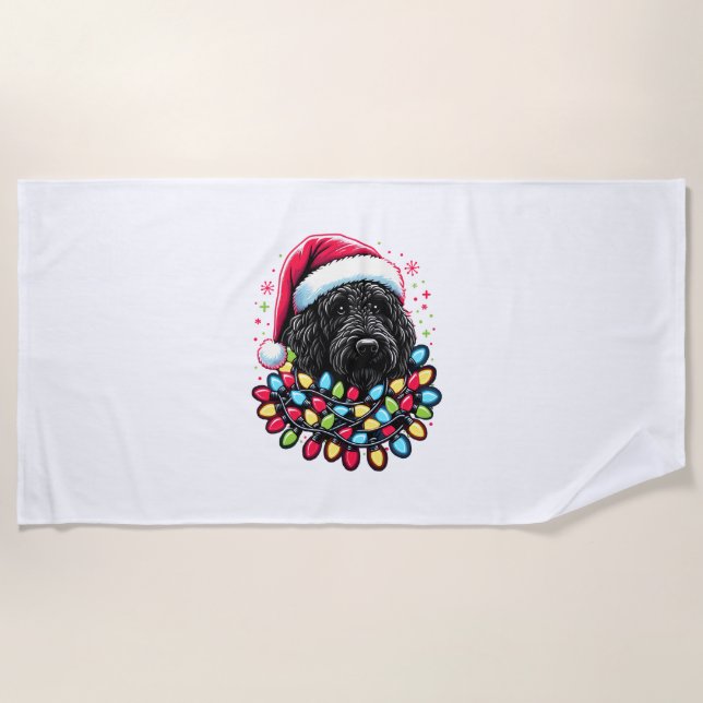 Toalla De Playa Black Labradoodle Christmas Tree Xmas Lights Doodl (Anverso)