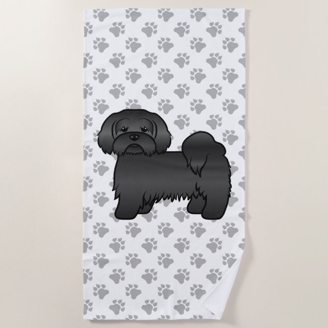 Toalla De Playa Black Lhasa Apso Cute Cartoon Dog Ilustracion (Anverso)