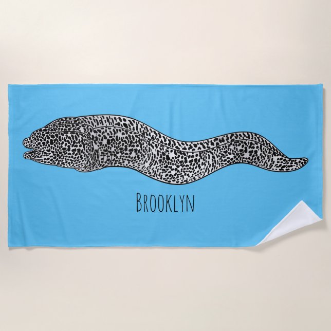 Toalla De Playa Black spotted moray eel cartoon illustration  (Anverso)