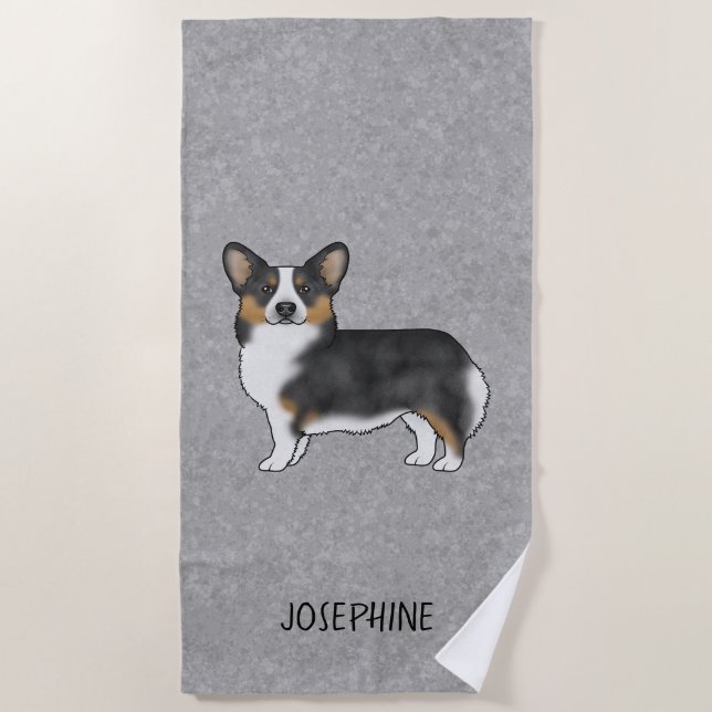 Toalla De Playa Black Tricolor Pembroke Welsh Corgi Perro Gris (Anverso)