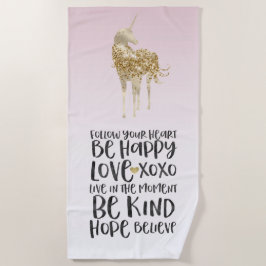 Toalla De Playa Black Watercolor Inspirador Gold Unicorn