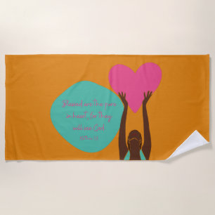 Toalla De Playa Black Woman Scripture Heart Christian Naranja Beac
