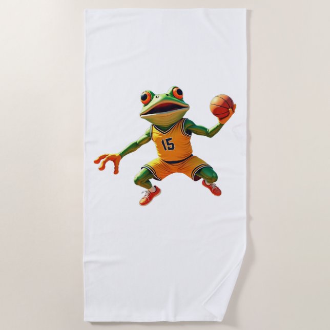 Toalla de playa blanca de Basketball Frog (Anverso)