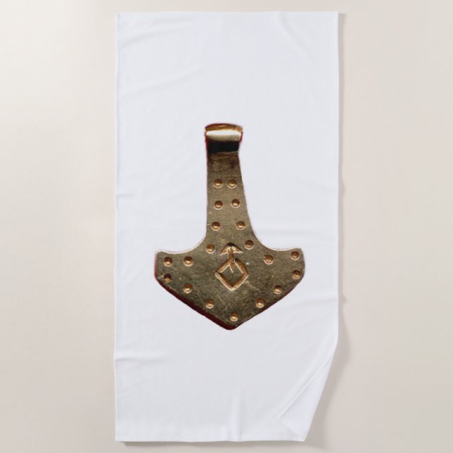 Toalla de playa blanca Gold Thor Hammer (Anverso)
