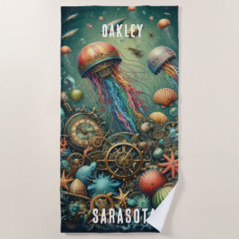 TOALLA DE PLAYA BLANCO BLANCO FUNKY STEAMPUNK JELLYFISH