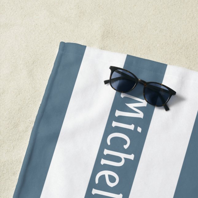 Toalla De Playa Blanco gris azul | Bandas de Cabana Personalizadas (In situ)