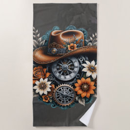 Toalla De Playa Blooming Gears: Estilo de vaquero Steampunk.