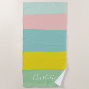 Toalla De Playa Bloque de Color Pastel Personalizado Rayas de Vera