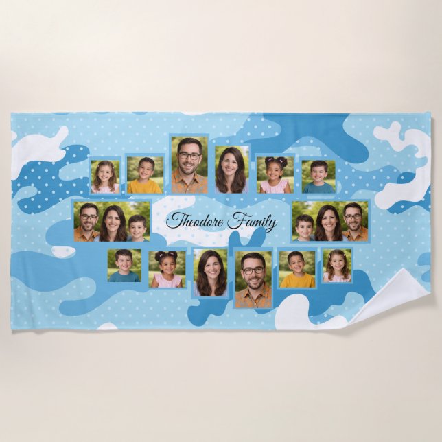 Toalla De Playa Blue Camo Dot Photo Collage Family (Anverso)