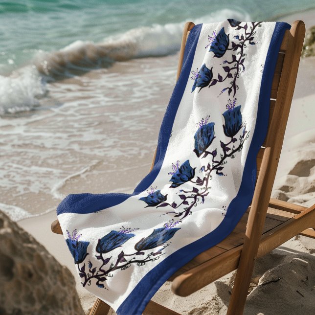 Toalla De Playa Blue Canterbury Bells en las flores de vino (Custom Beach Towel, Add Artwork or Photo, ZSSPG Beach Towel)