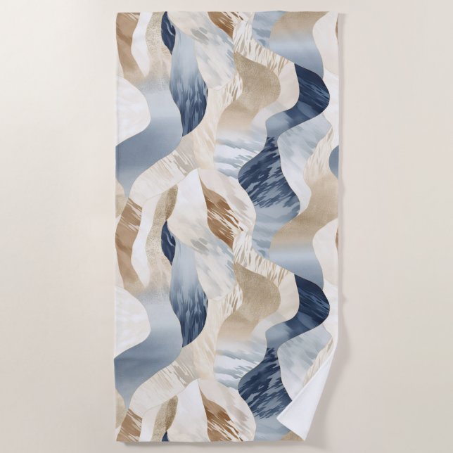 Toalla De Playa Blue Cream Ivory Abstract Waves Beach (Anverso)