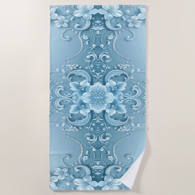 Toalla De Playa Blue Decorative Floral Beach Towel (Anverso)