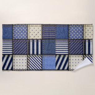 Toalla De Playa Blue Denim Patchwork