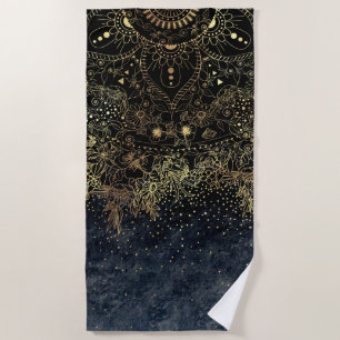 Toalla De Playa Blue Gold Mandala Floral
