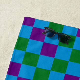 Toalla De Playa Blue Green Purple Checkered Pattern Design 