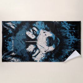 Toalla de playa Blue Husky – Arte de perro atrevid