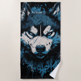 Toalla de playa Blue Husky – Arte de perro atrevid