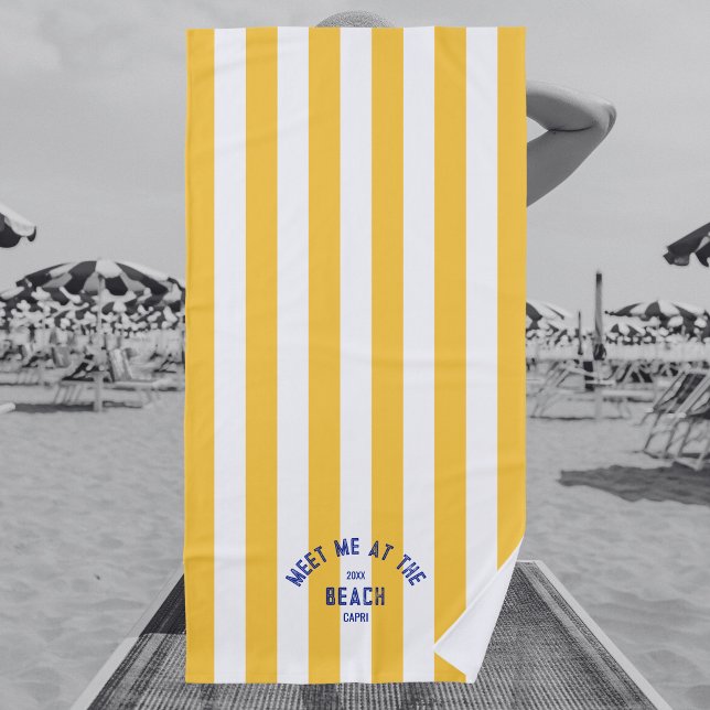 Toalla De Playa Blue Meet Me At Beach Yellow Cabana Stripe (Subido por el creador)