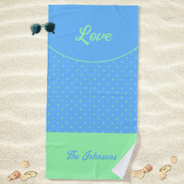 Toalla De Playa Blue Mid Century Green Retro Dots Summer Love