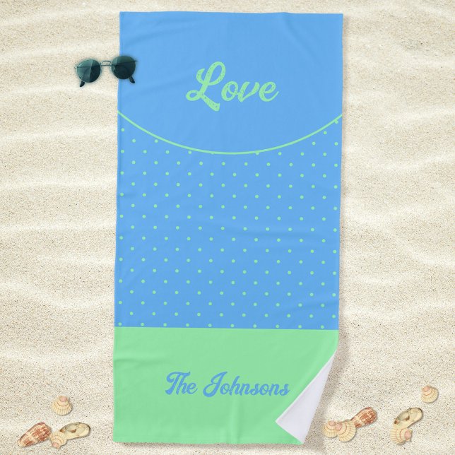 Toalla De Playa Blue Mid Century Green Retro Dots Summer Love (Love Blue Retro Dots Green Mid Century 50s 60s Beach Towel ©Susanne Sachers - Sunny Mind Design)