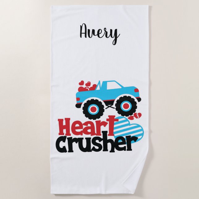 Toalla De Playa Blue Monster Truck Heart Crusher Valentine (Anverso)