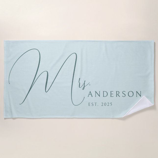 Toalla De Playa Blue Newlyweds Name Personalized Honeymoon (Anverso)