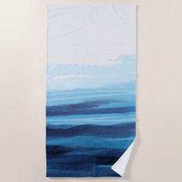 Toalla De Playa Blue Ocean Watercolor Abstract Sea Monograma