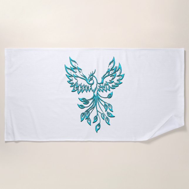 Toalla De Playa Blue Phoenix Rising en Blanco (Anverso)