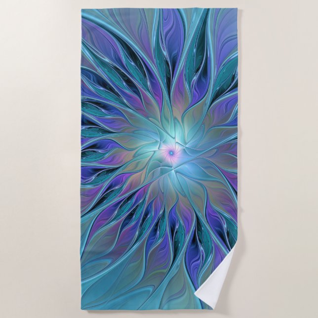 Toalla De Playa Blue Purple Flower Dream Resumen arte fractal (Anverso)