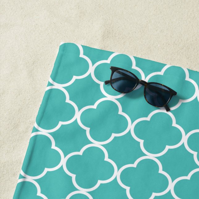Toalla De Playa Blue Quatrefoil, Latticework, marroquí Trellis (In situ)