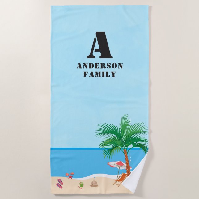 Toalla De Playa Blue Sky, Initials, Name and Beach Life (Anverso)
