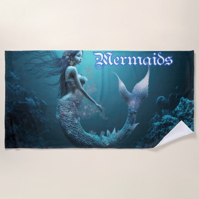 Toalla De Playa Blue Swimming Mermaid (Anverso)