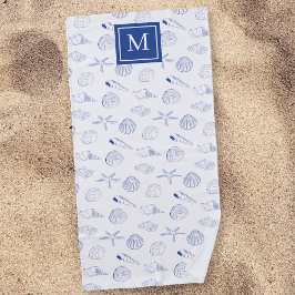 Toalla De Playa Blue White Hand Drawing Sea Shells Beach Summer