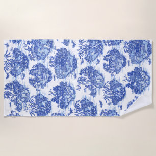 Toalla De Playa Blue Willow Animal Rabbit Deer Fox Bird Toile Art