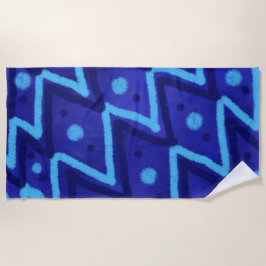 Toalla De Playa Blue Zig Zags Dots Funky Pattern