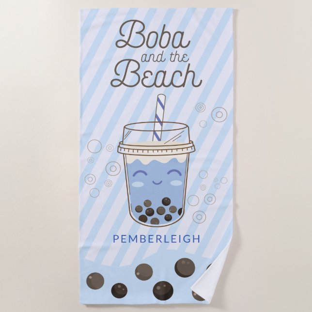 Toalla De Playa Boba Bubble Tea Trendy Blue Strike (Anverso)