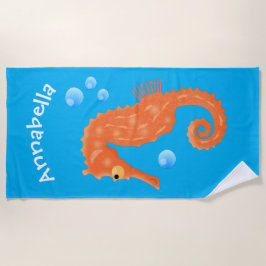 Toalla De Playa Bóbulas de caballito de mar naranja personalizado 