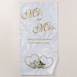 Toalla De Playa Boda del damasco de los corazones y de las flores